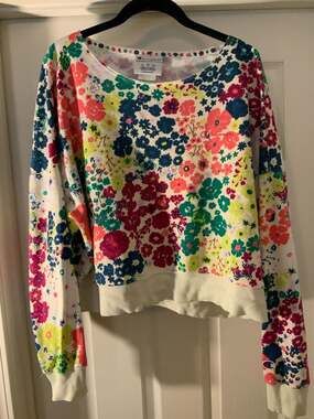 Champion Women's Campus Terry Floral Power Print Raw Edge Pullover Sweatshirt